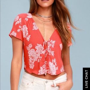 Lulus Flying High Coral Crop Top Size XS